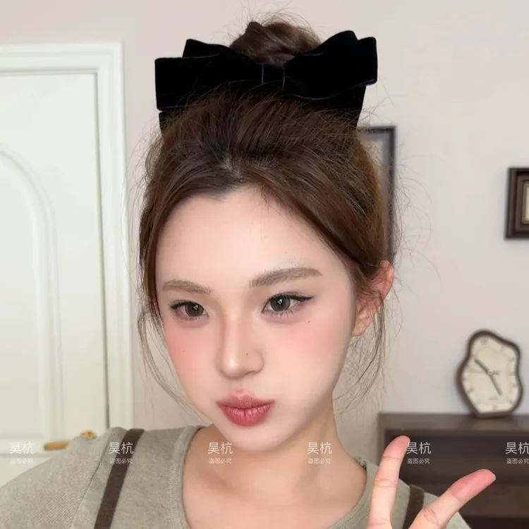 秋日枫叶～丸子夹！露丝同款不规则加大号丝绒蝴蝶结双面丸子抓夹