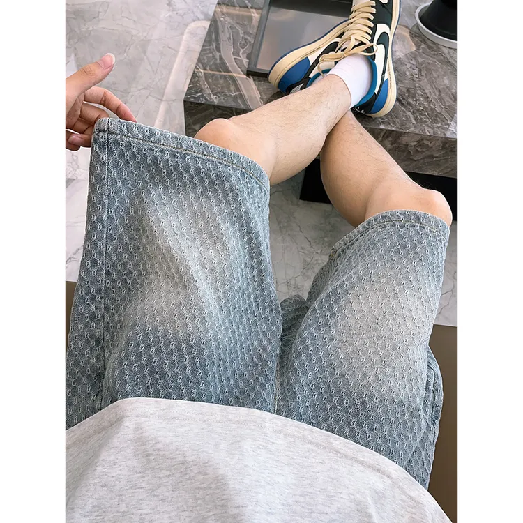 NINEDAO/玖岛夏季港风大码时尚潮流薄款牛仔短裤男士百搭五分裤子