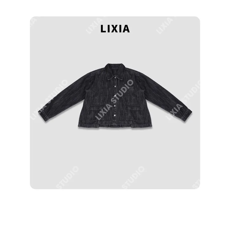 LIXIA【怀旧石墨】休闲时尚重工设计款水洗复古牛仔衣外套-D9929
