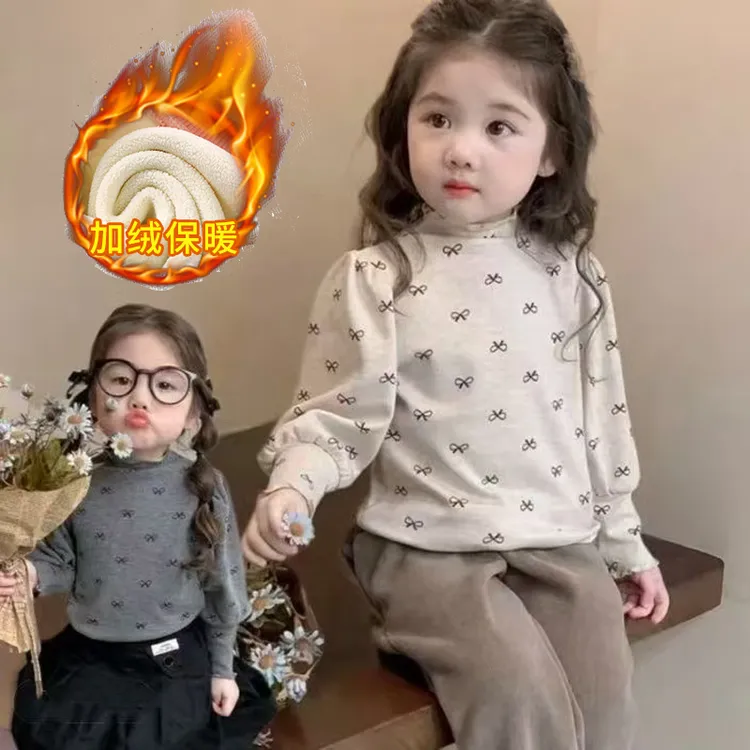 【加厚绒】女童打底衫秋冬厚绒儿童洋气一体绒厚绒打底外穿上衣冬季