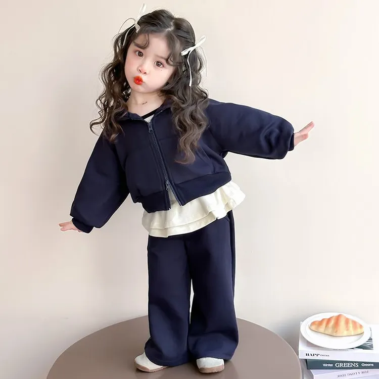 女童休闲套装春秋两件套儿童女孩连帽时髦洋气2025卫衣新款套装