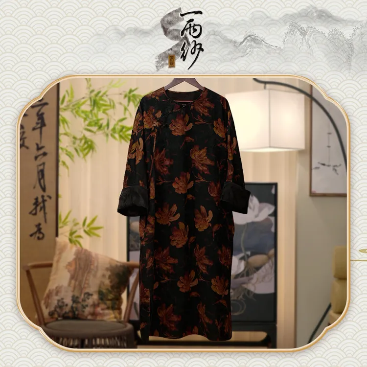 【老料重缎●金玉兰】238859桑蚕丝重缎皮子香云纱连衣裙长袍中式55