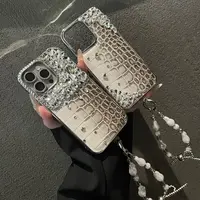 电镀全包边鳄鱼纹闪钻适用于苹果iPhone16promax手机壳15高级感14
