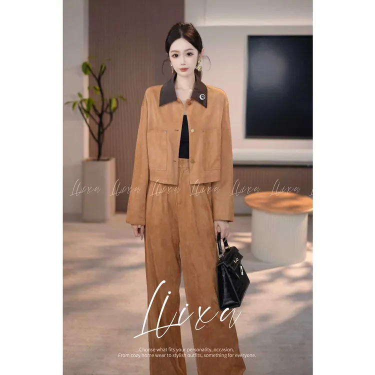 【魚文文】 美式高级感夹克短外套女上衣宽松两件套24TZ106