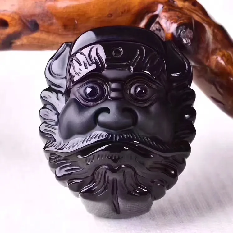 天然乌金黑曜石钟馗头腰佩腰牌皮带扣配饰霸气男款护身纳福中国风