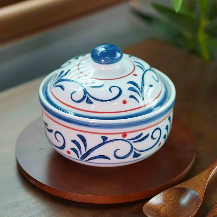 RIGEIAN/瑞涧【大福炖盅450ml】唐草新中式陶瓷手绘釉下彩带盖炖