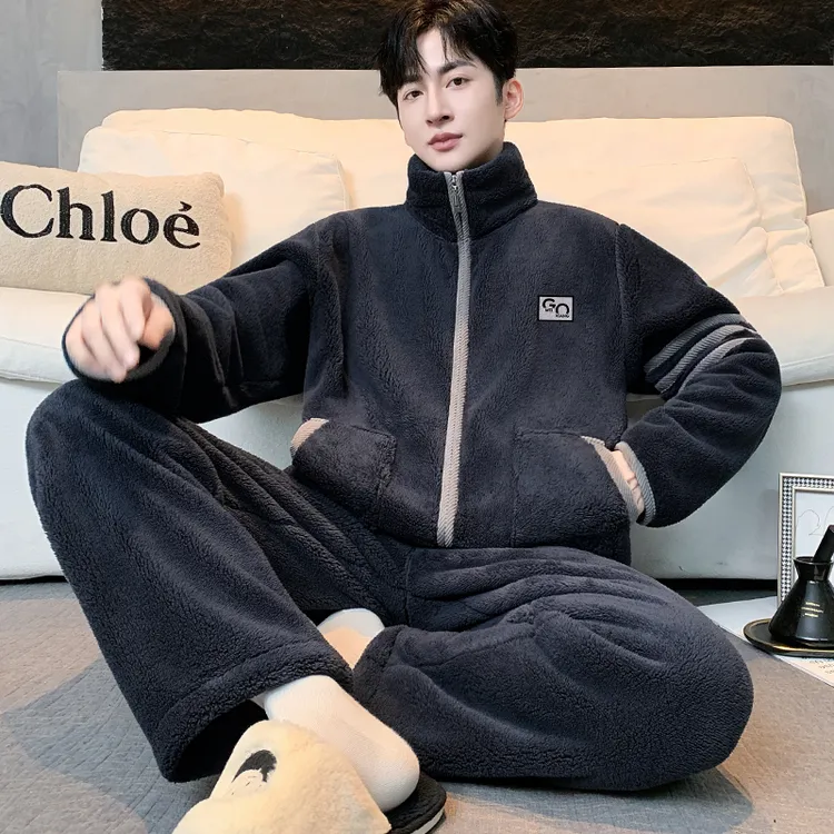 【轻奢极简】男士宽松暖绒保暖法兰绒家居服秋冬天可外穿睡衣套装