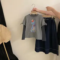 【安安家】女童韩版卡通小象假两件上衣洋气休闲阔腿裤两件套R25484