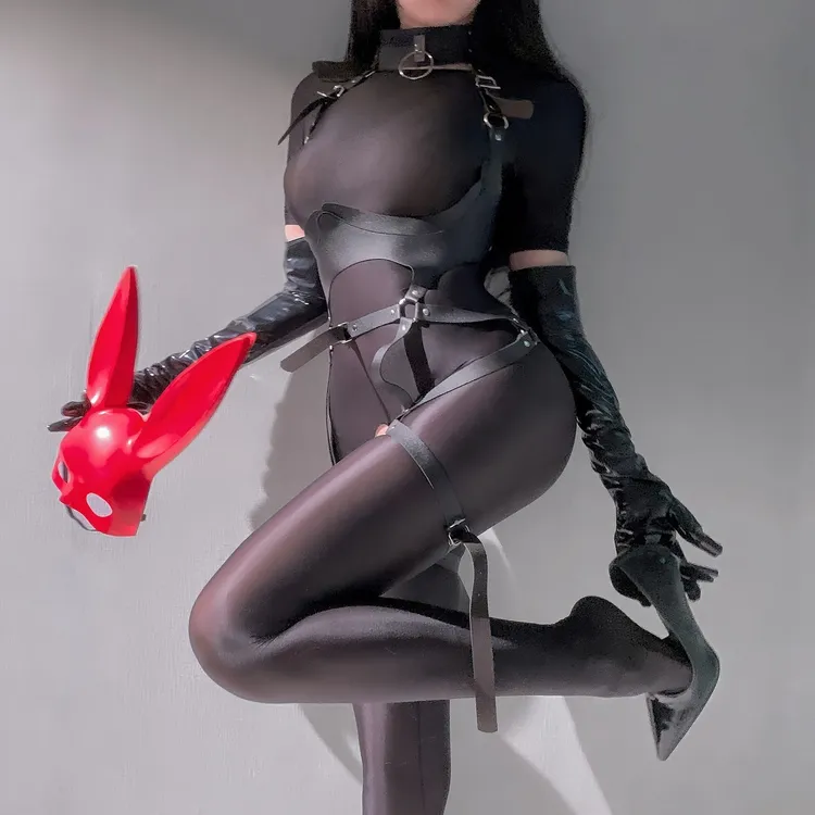  Aurora Intima⌈兔女郎⌋血滴子全身油光黑丝诱惑激情连体COS套装