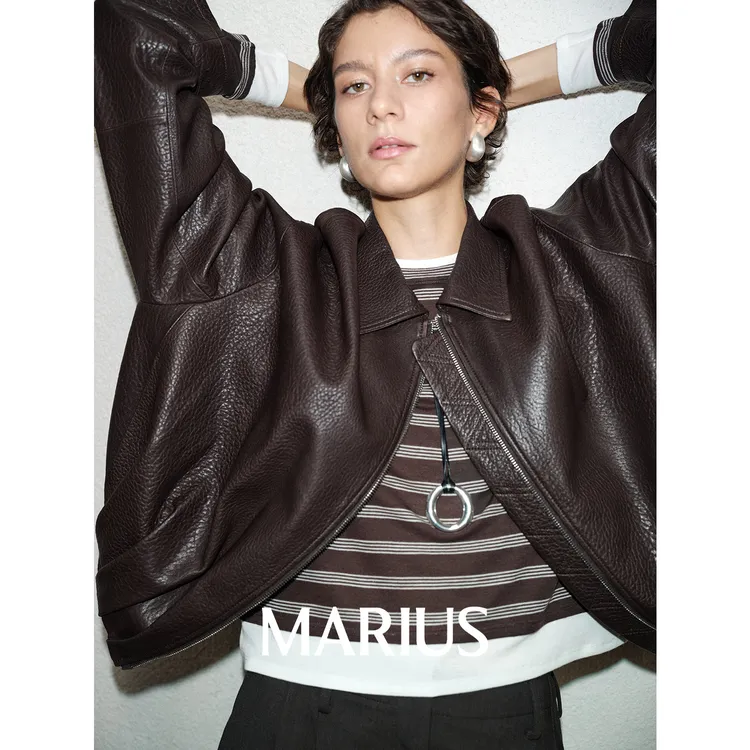 MARIUS | "气球夹克"西班牙小羊皮自然纹理宽松泡泡短款夹克外套