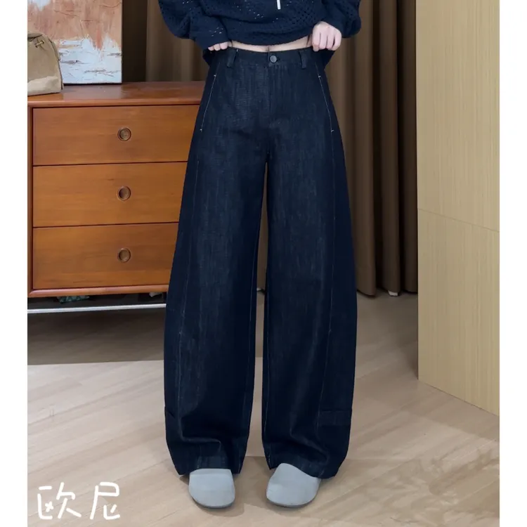 欧尼私服 2025初秋复古阔腿牛仔裤解构设计直筒牛仔裤2508C5234