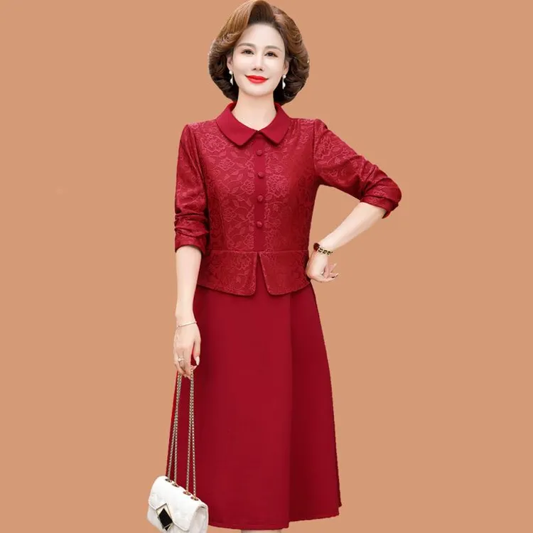皮尔卡丹妈妈婚宴礼服高贵旗袍连衣裙结婚喜服中老年人女秋装喜婆