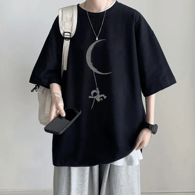 纯棉100%短袖T恤男夏宽松大码半袖休闲百搭韩版港风圆领体恤ins潮