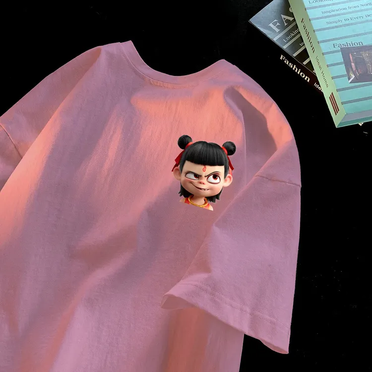 美式痞帅重磅纯棉短袖-傲娇小哪吒 青年男女潮牌宽松百搭圆领上衣