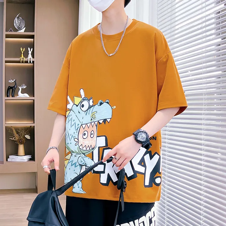 夏季新款青少年男装ins印花t恤短袖潮流宽青少年夏季印花宽松T恤
