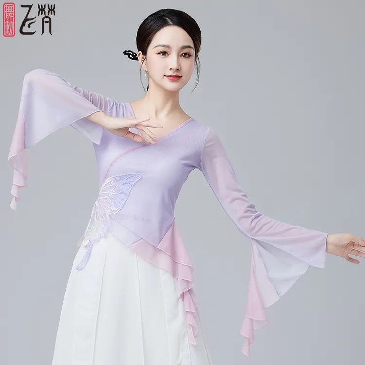 古典舞身韵练功服女新款春夏弹力纱衣上衣艺考飘逸舞蹈服