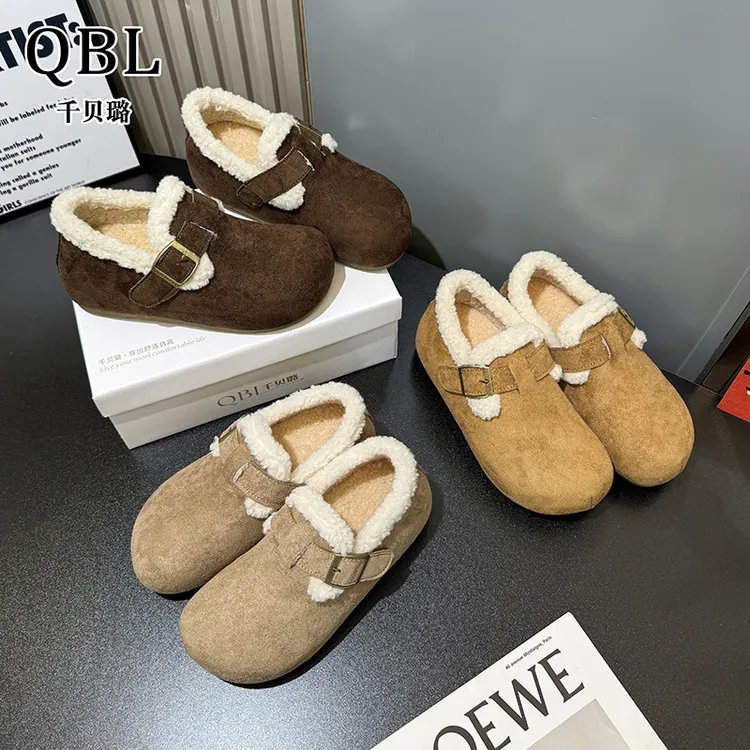千贝璐厚底增高加绒全包勃肯鞋女2025冬毛毛鞋雪地靴保暖棉鞋