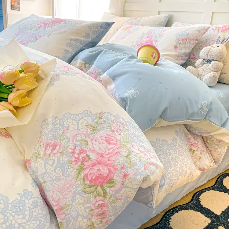 【100%全棉纯棉】全棉纯棉四件套碎花公主风学生宿舍可爱单人学生