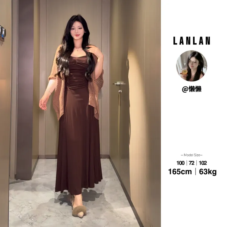 Lanlan-【里约午后】新款设计感法式显瘦收腰连衣裙时尚长裙气质