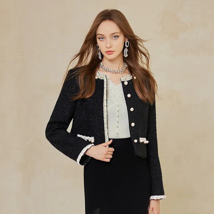 芭蒂娜小香风羊毛短外套女冬季气质轻奢粗花呢上衣654E058