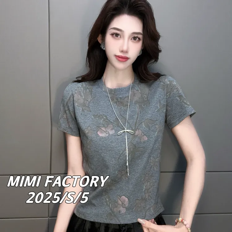 2025夏季新款 欧货晕染花朵短袖T恤女修身显瘦时尚百搭5022#
