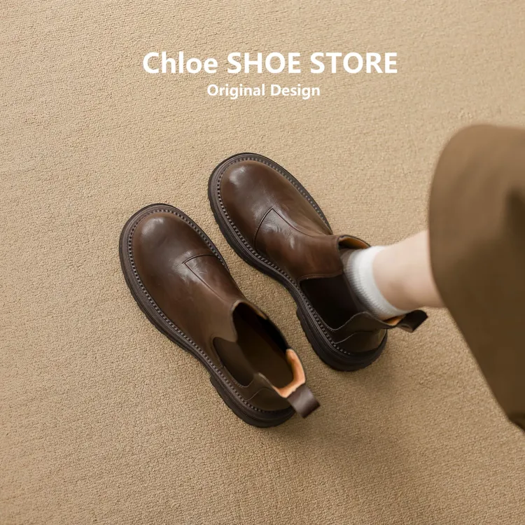 羊皮版~厚底切尔西女靴2025秋冬新款英伦风马丁靴女流行爆款短靴