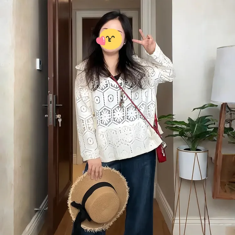 大码波西米亚风镂空连帽针织衫女早秋新款胖mm巨好看显瘦叠穿上衣