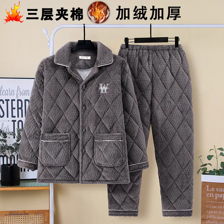 男士冬季睡衣男款爆款2025新款高级感加绒加厚夹棉珊瑚绒睡衣套装