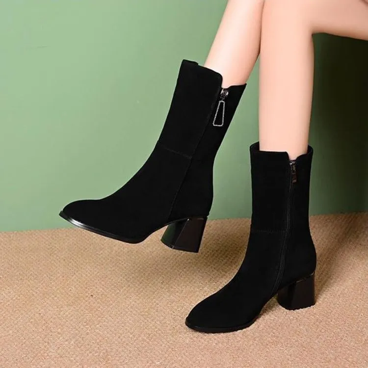 【商场撤柜】中筒靴女粗跟时尚瘦瘦靴2025新款秋冬季中跟靴子短靴
