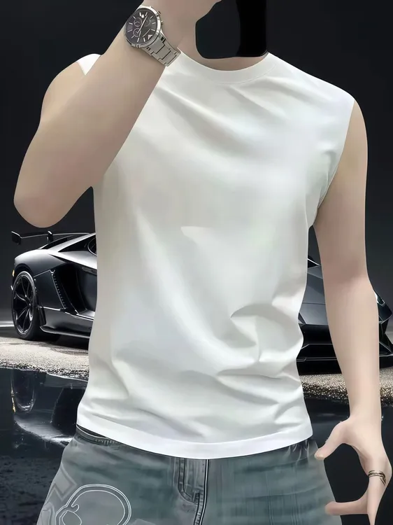 2025夏季新款百搭背心男潮牌宽松坎肩运动纯色无袖t恤男汗衫潮流