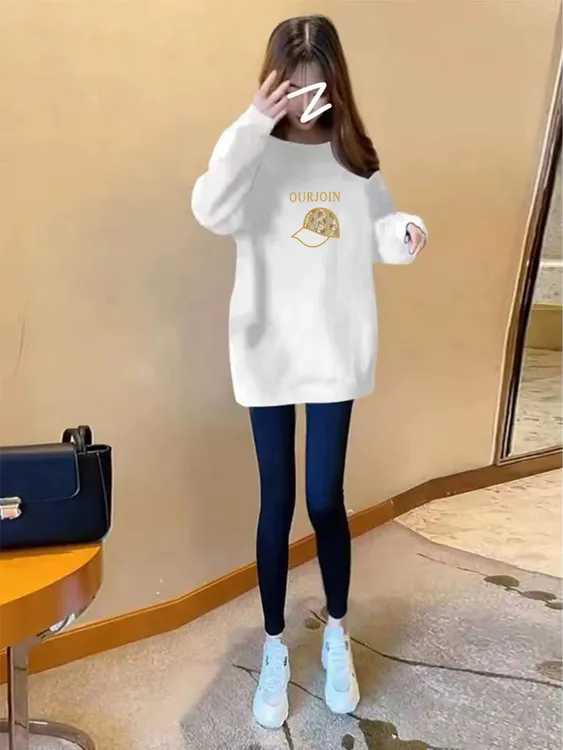  配鲨鱼裤的长款百搭宽松内搭洋气显瘦T恤女秋冬加薄绒遮屁股上衣