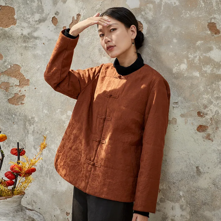 布小匠原创设计天丝羊毛提花正肩夹棉外套女2025新款冬季中式棉服