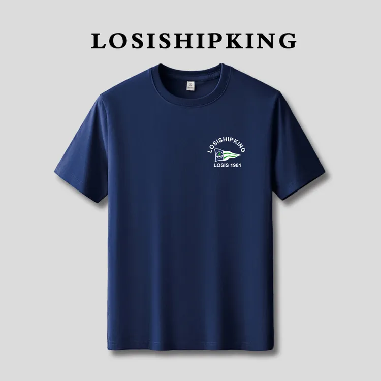 LOSISHIPKING/劳斯船王旗帜夏季纯棉短袖宽松舒适简约T恤男款半袖