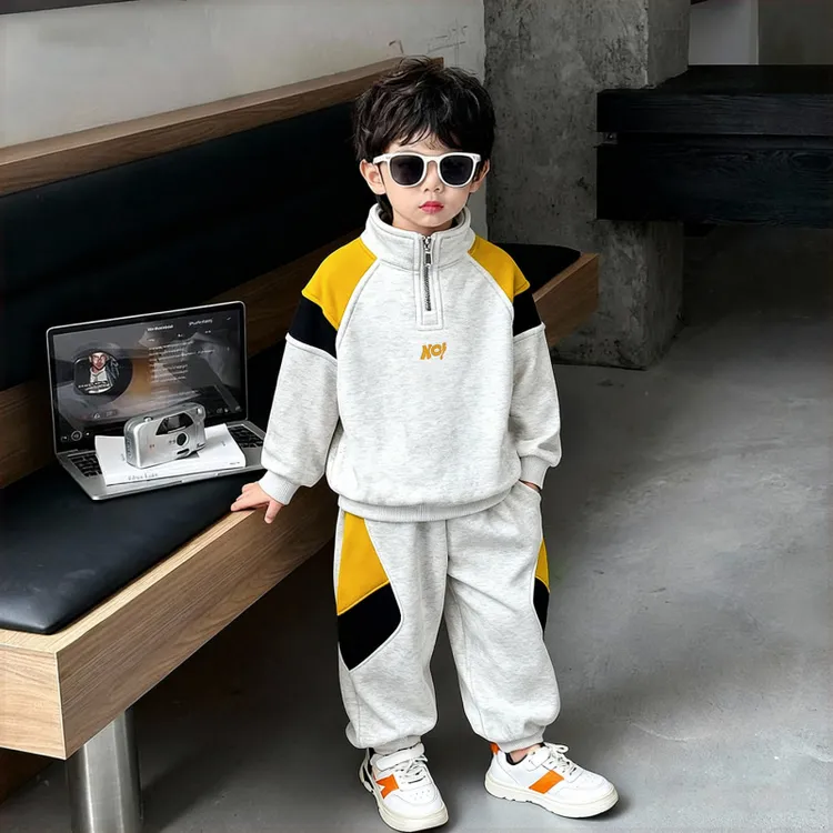 男童帅气秋冬加绒卫衣套装款儿童宝宝运动冬装保暖两件套童装