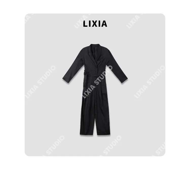 LIXIA【夜影】ins风时尚潮流红毯风100亚麻舒适连体裤-D8720