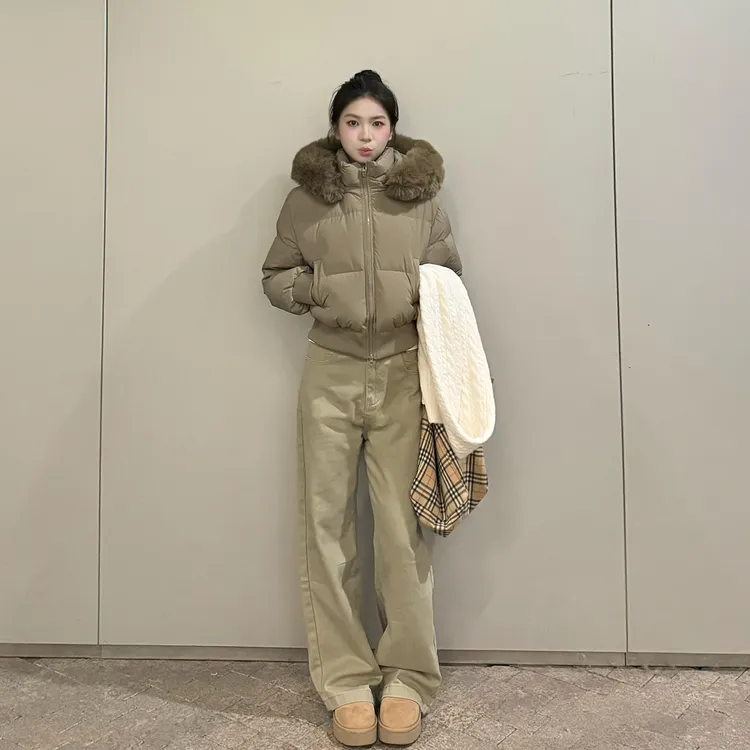 修身显瘦短款棉服女2025年新款韩系大毛领加厚棉衣棉袄冬季外套