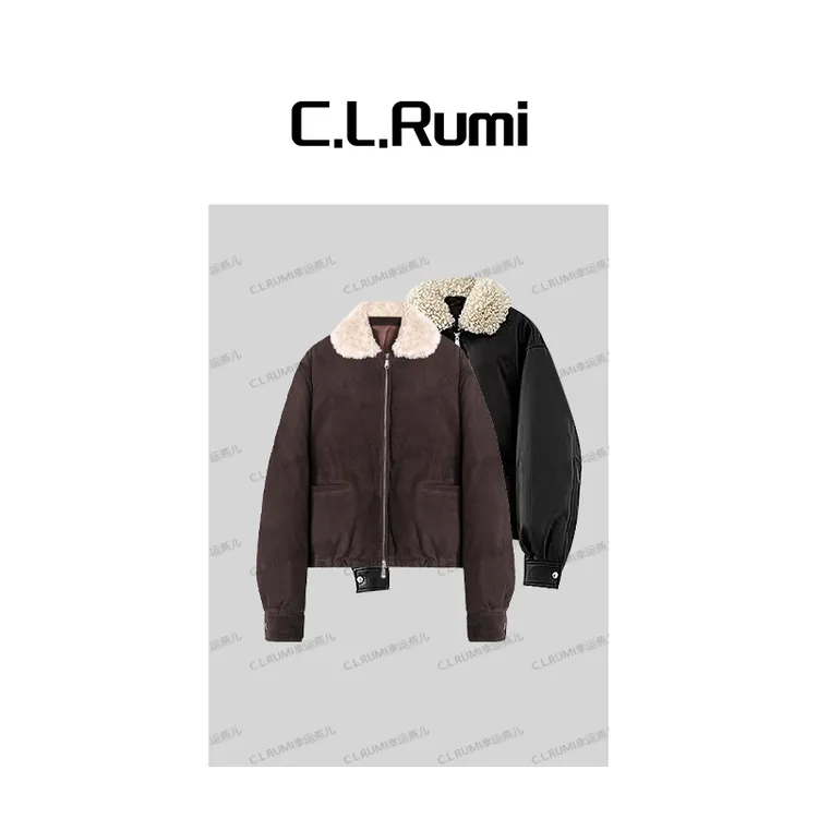 【Rumi精选】“胡桃棕”冬季加厚绵羊皮鹅绒高级感宽松羽绒服7273wt