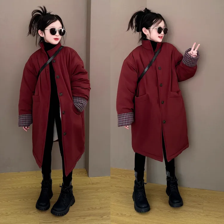 女童2025新款儿童秋冬季韩版中长款夹棉保暖棉服加绒铅笔裤套装潮