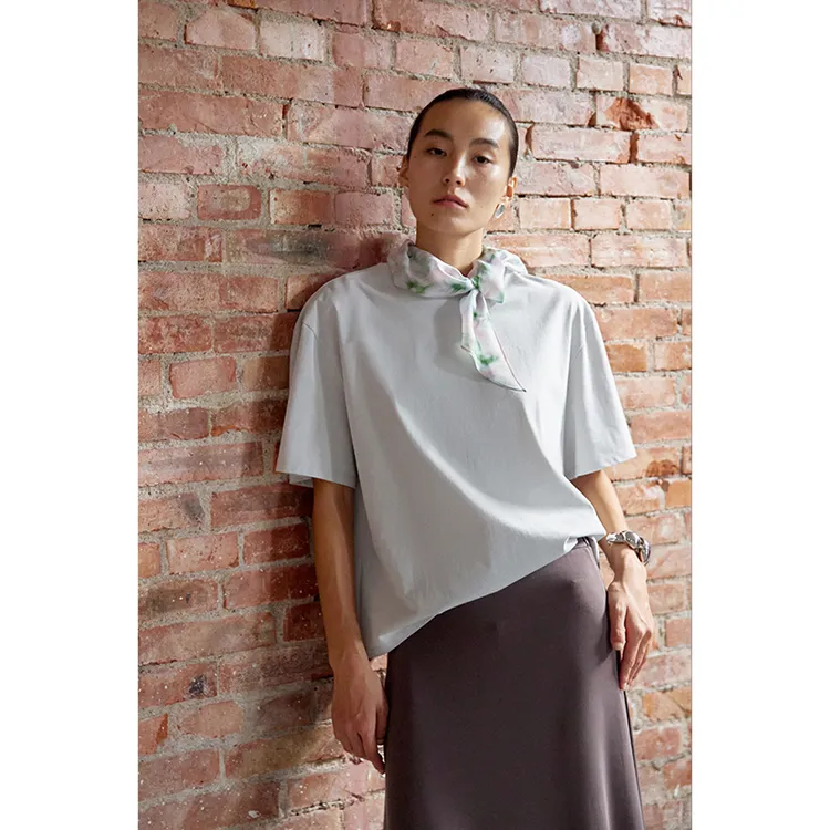 HERLAND她地【合欢T】纯棉简约设计感短袖T恤女夏高级感独特上衣