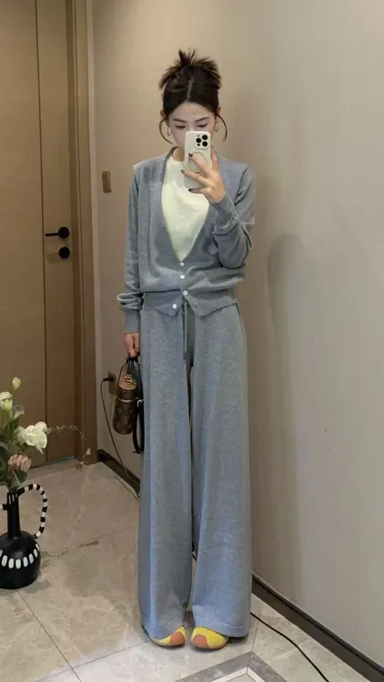 【杨二迪专属】羊毛混纺针织衫女秋慵懒风开衫毛衣宽松复古长袖上衣