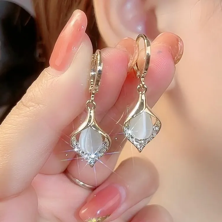 925银耳饰 纯银针天使之泪耳坠百搭耳环气质耳钉轻奢小众简约高级