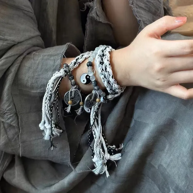 非金属布艺手链 手作双生太极山鬼花钱手绳编织小众设计新中式S04