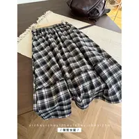 “”黑色大格“”秋冬款磨毛半身裙女显瘦时尚中长款A字裙2025
