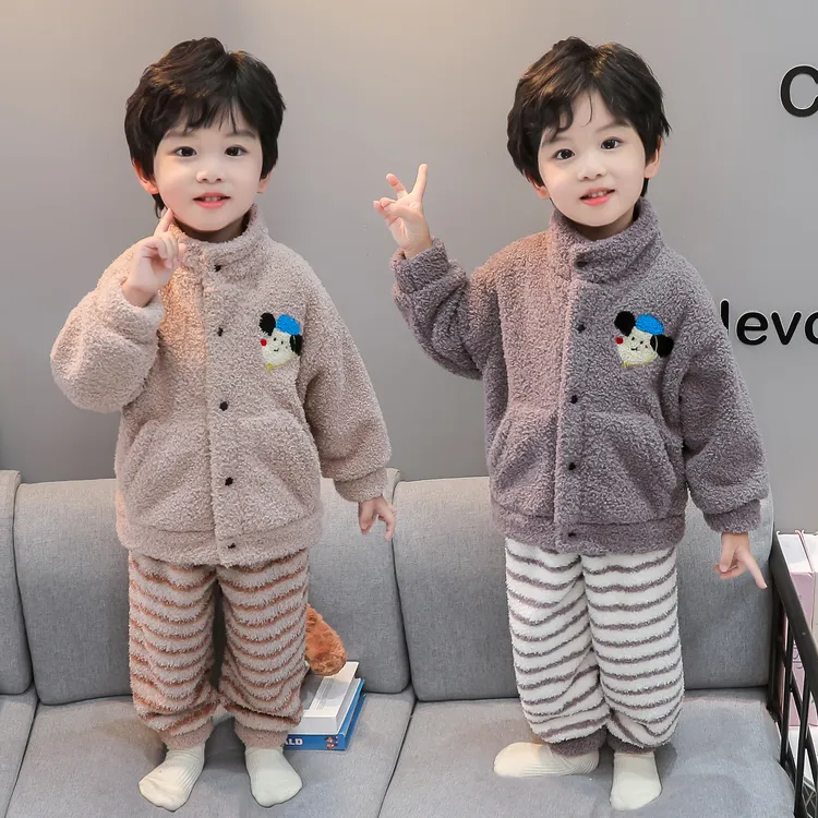 男童睡衣法兰绒秋冬季2025新款儿童宝宝加绒珊瑚绒家居服冬款套装
