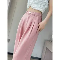 156 韩版高级感纯色冰凉亚麻感时尚阔腿休闲裤（D03）