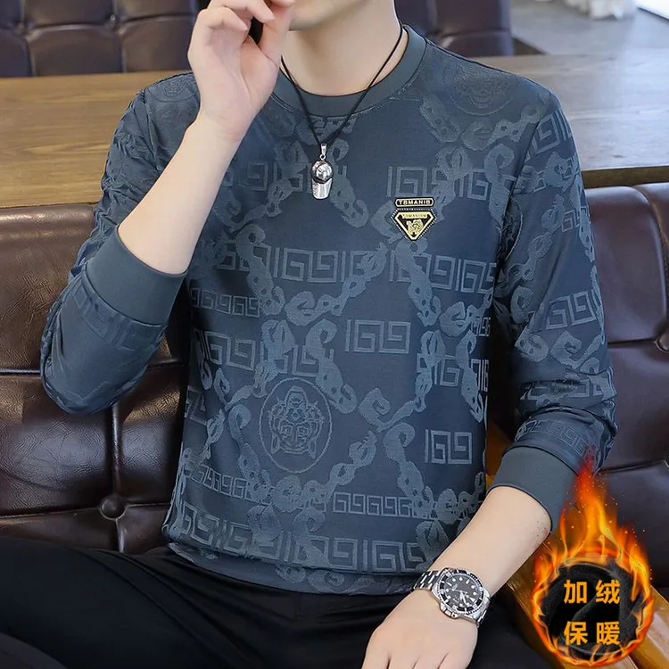 秋冬卫衣男士2026圆领套头百搭长袖T恤青年打底衫保暖加绒加厚潮