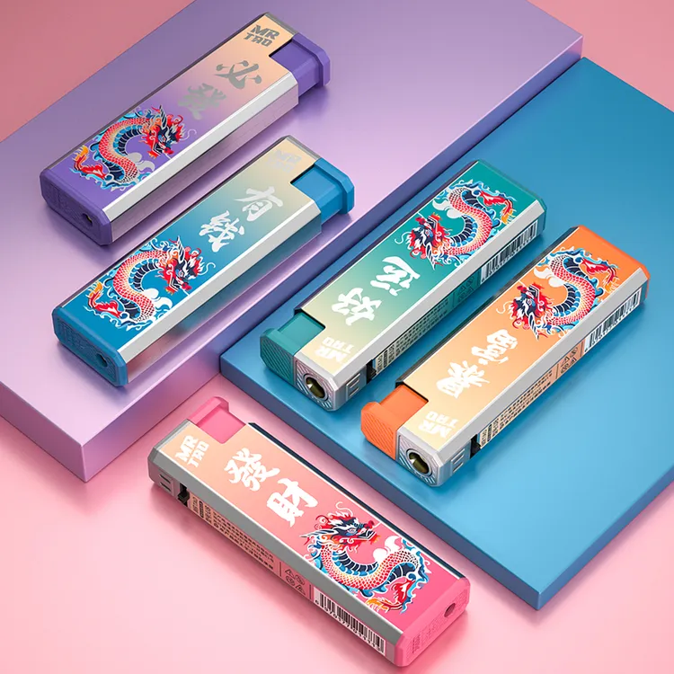 创意个性高颜值渐变金属外壳防风直冲充气打火机批发定制订做印字