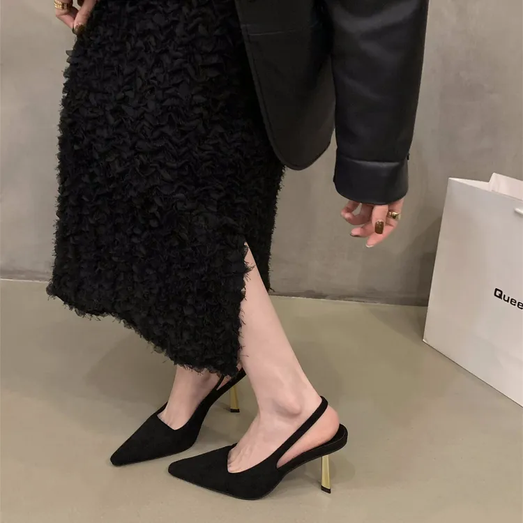 UHCK小众法式尖头高跟鞋包头凉鞋仙女鞋子2025新款春夏季气质名媛