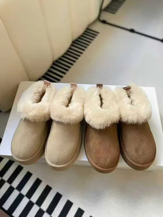 欧洲站2025冬季新款毛绒雪地靴加绒保暖一脚蹬厚底舒适棉鞋