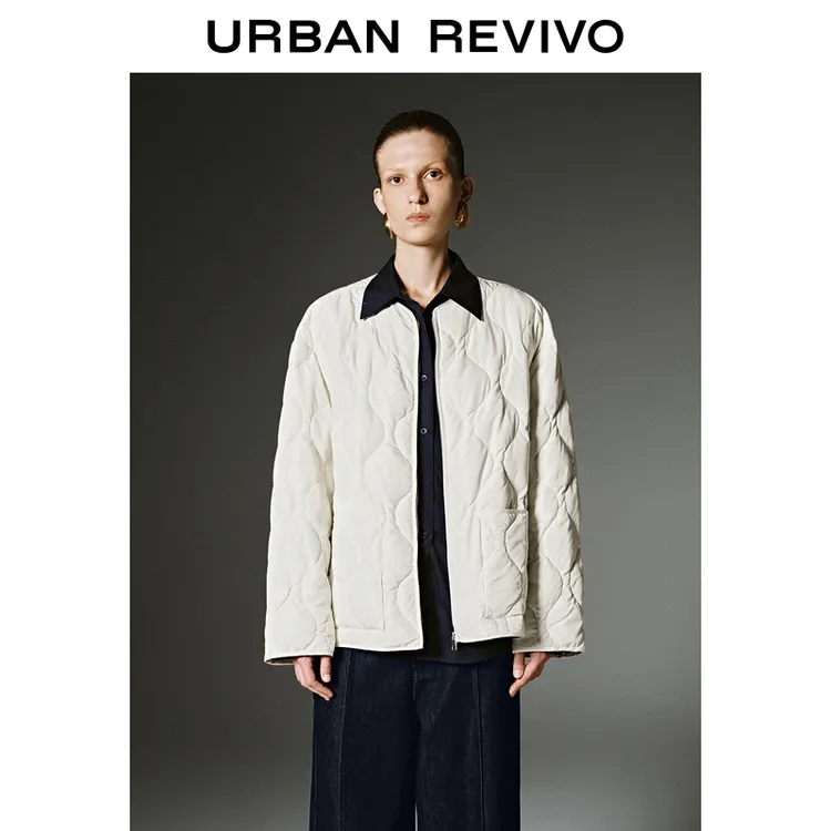 UR2025秋季新款女装气质绗缝大口袋拉链圆领羽绒服UWM150034